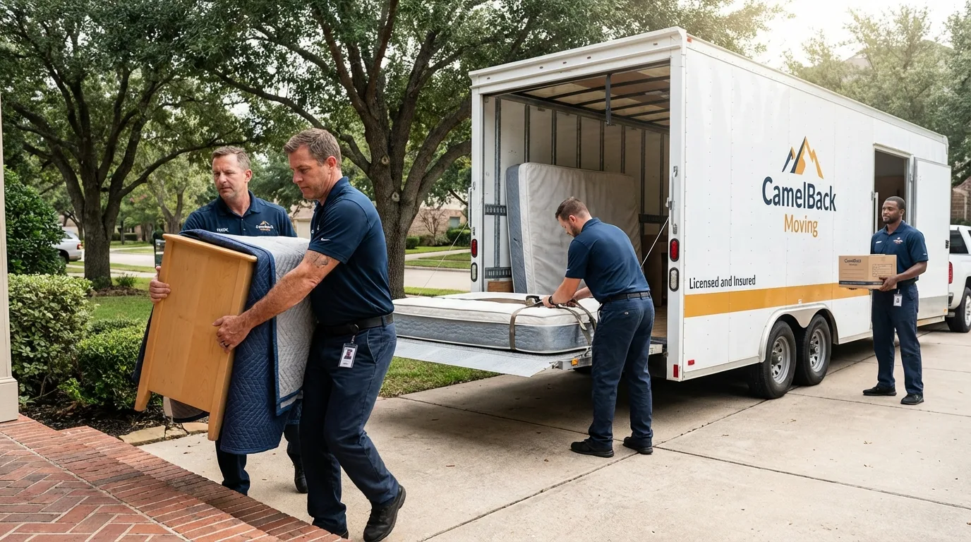 Crew loading residential truck for cross-state move from Rosedale, NY