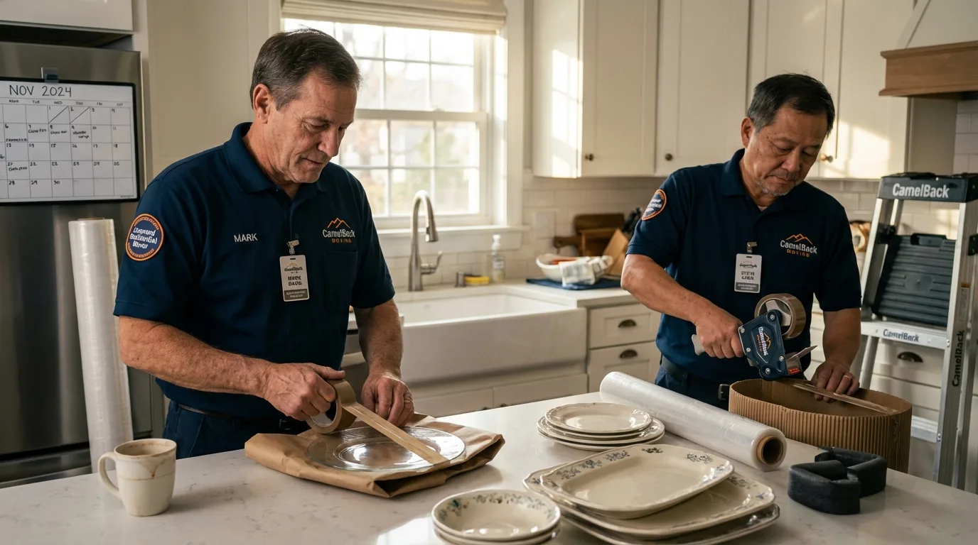 Professional crew packing kitchen dishware in Rosedale, NY